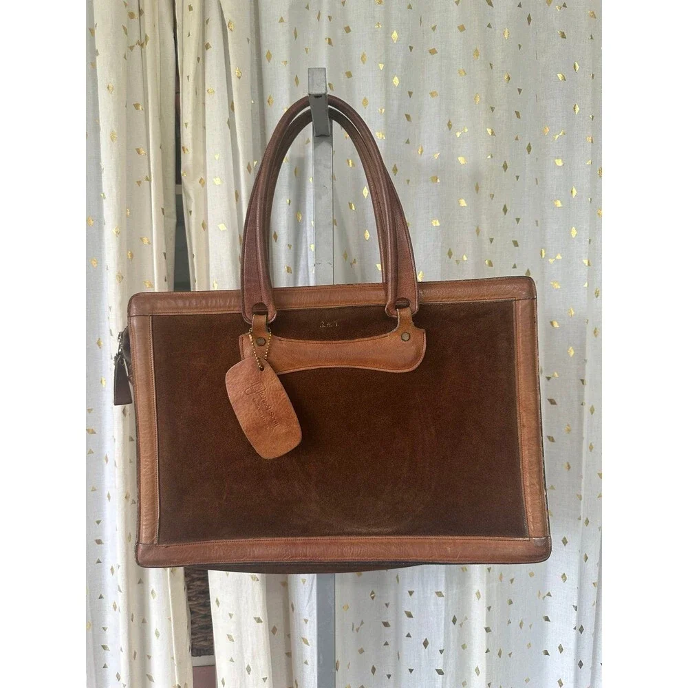 Michael Scott Vintage Tutone Suede Shag Leather Briefcase Portfolio Bag
